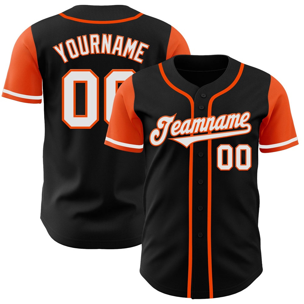 Team Jerseys Baseball, Custom Black White Orange Authentic Two Tone Baseball Jersey, Logo Baseball Jersey