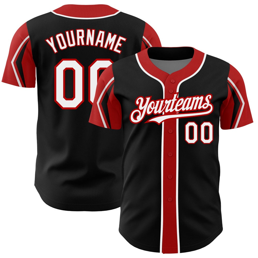Team Jerseys Baseball, Custom Black White Red 3 Colors Arm Shapes Authentic Baseball Jersey, Logo Baseball Jersey