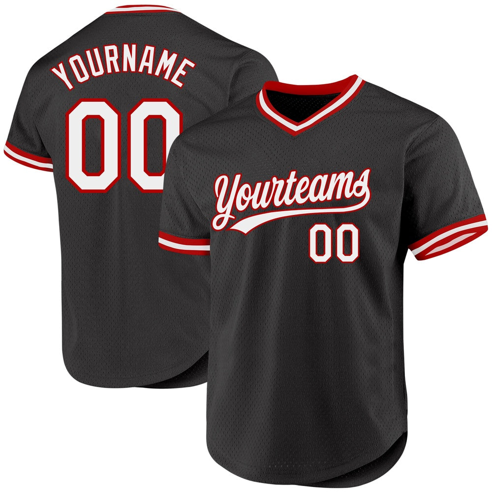 Team Jerseys Baseball, Custom Black White Red Authentic Throwback Baseball Jersey, Logo Baseball Jersey