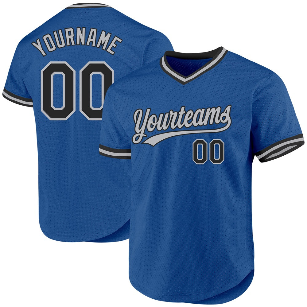 Team Jerseys Baseball, Custom Blue Black Gray Authentic Throwback Baseball Jersey, Logo Baseball Jersey