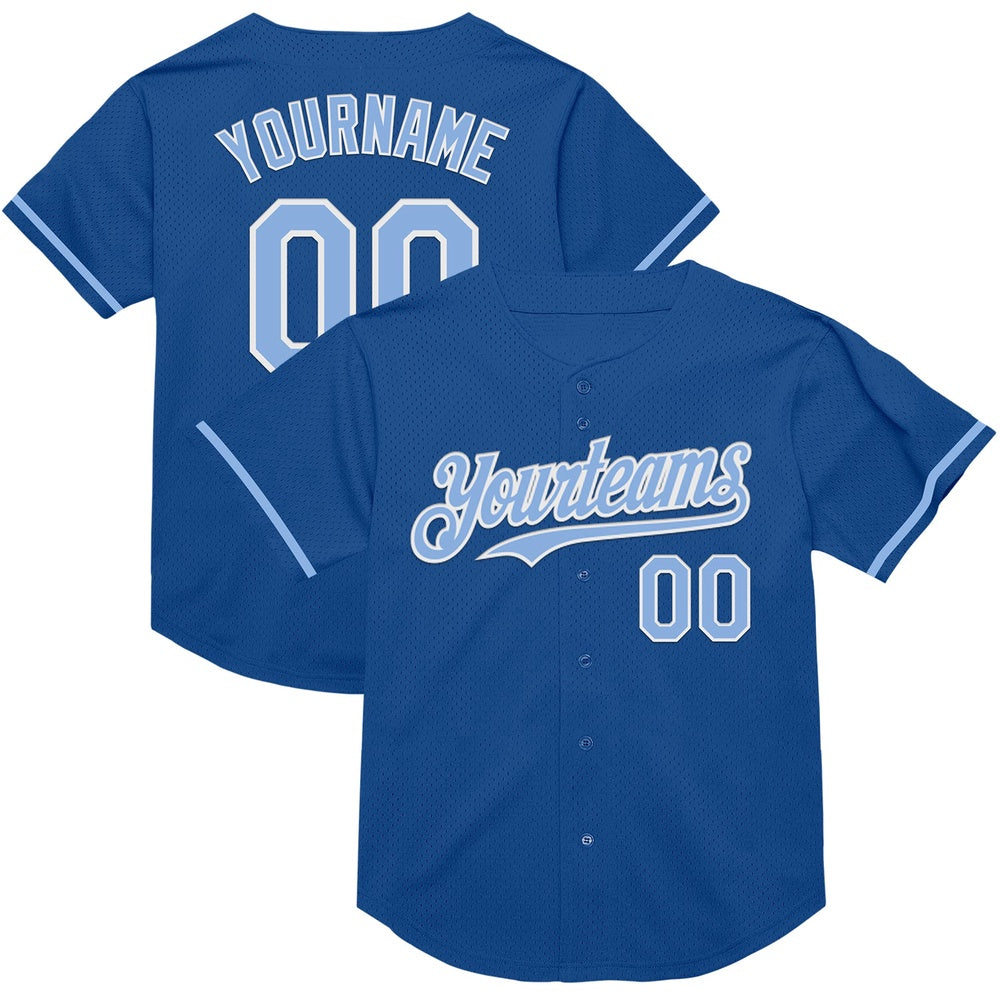 Team Jerseys Baseball, Custom Blue Light Blue White Mesh Authentic Throwback Baseball Jersey, Logo Baseball Jersey