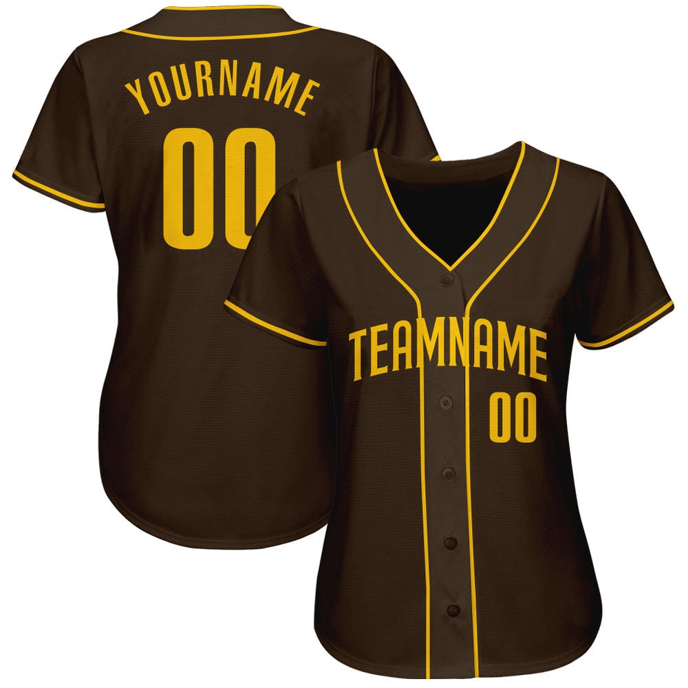 Team Jerseys Baseball, Custom Brown Gold Authentic Baseball Jersey, Logo Baseball Jersey