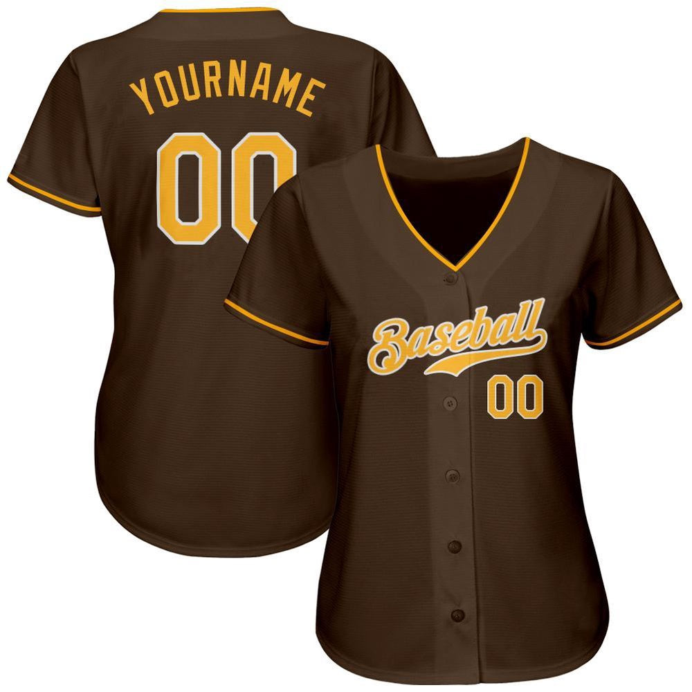 Team Jerseys Baseball, Custom Brown Gold White Authentic Baseball Jersey, Logo Baseball Jersey