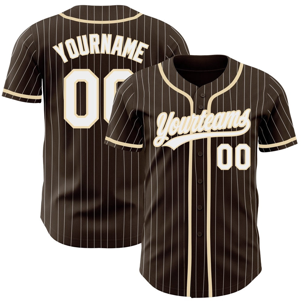 Team Jerseys Baseball, Custom Brown White Pinstripe City Cream Authentic Baseball Jersey, Logo Baseball Jersey