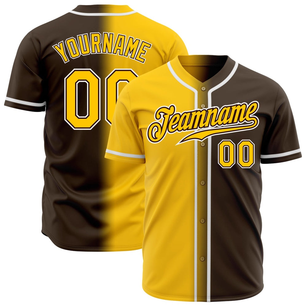 Team Jerseys Baseball, Custom Brown Yellow White Authentic Gradient Fashion Baseball Jersey, Logo Baseball Jersey