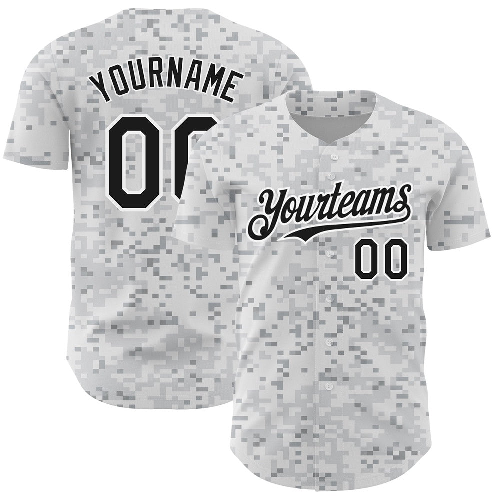 Team Jerseys Baseball, Custom Camo Black White 3D Arctic Camouflage Authentic Baseball Jersey, Logo Baseball Jersey