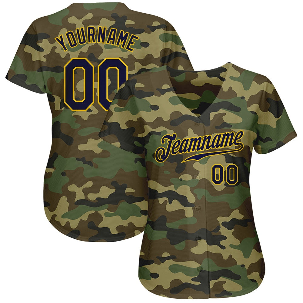 Team Jerseys Baseball, Custom Camo Navy Gold Authentic Salute To Service Baseball Jersey, Logo Baseball Jersey