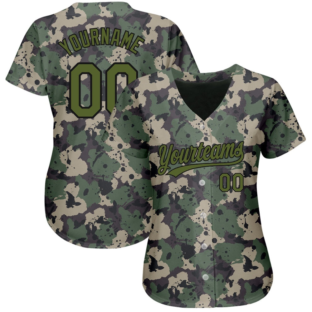 Team Jerseys Baseball, Custom Camo Olive Black 3D Pattern Design Authentic Salute To Service Baseball Jersey, Logo Baseball Jersey