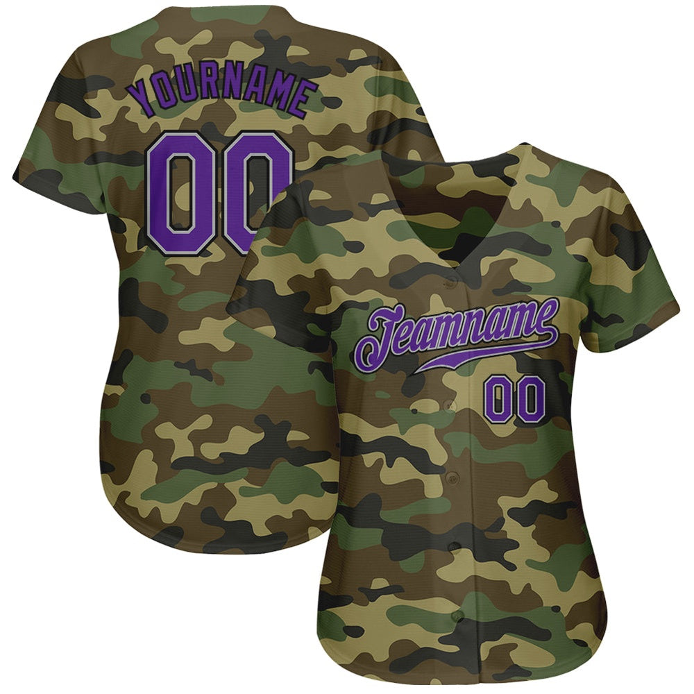 Team Jerseys Baseball, Custom Camo Purple Black Authentic Salute To Service Baseball Jersey, Logo Baseball Jersey