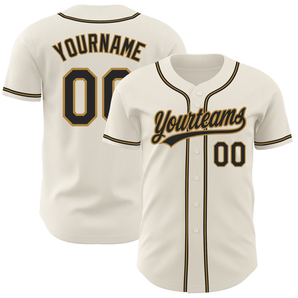 Team Jerseys Baseball, Custom Cream Black Old Gold Authentic Baseball Jersey, Logo Baseball Jersey