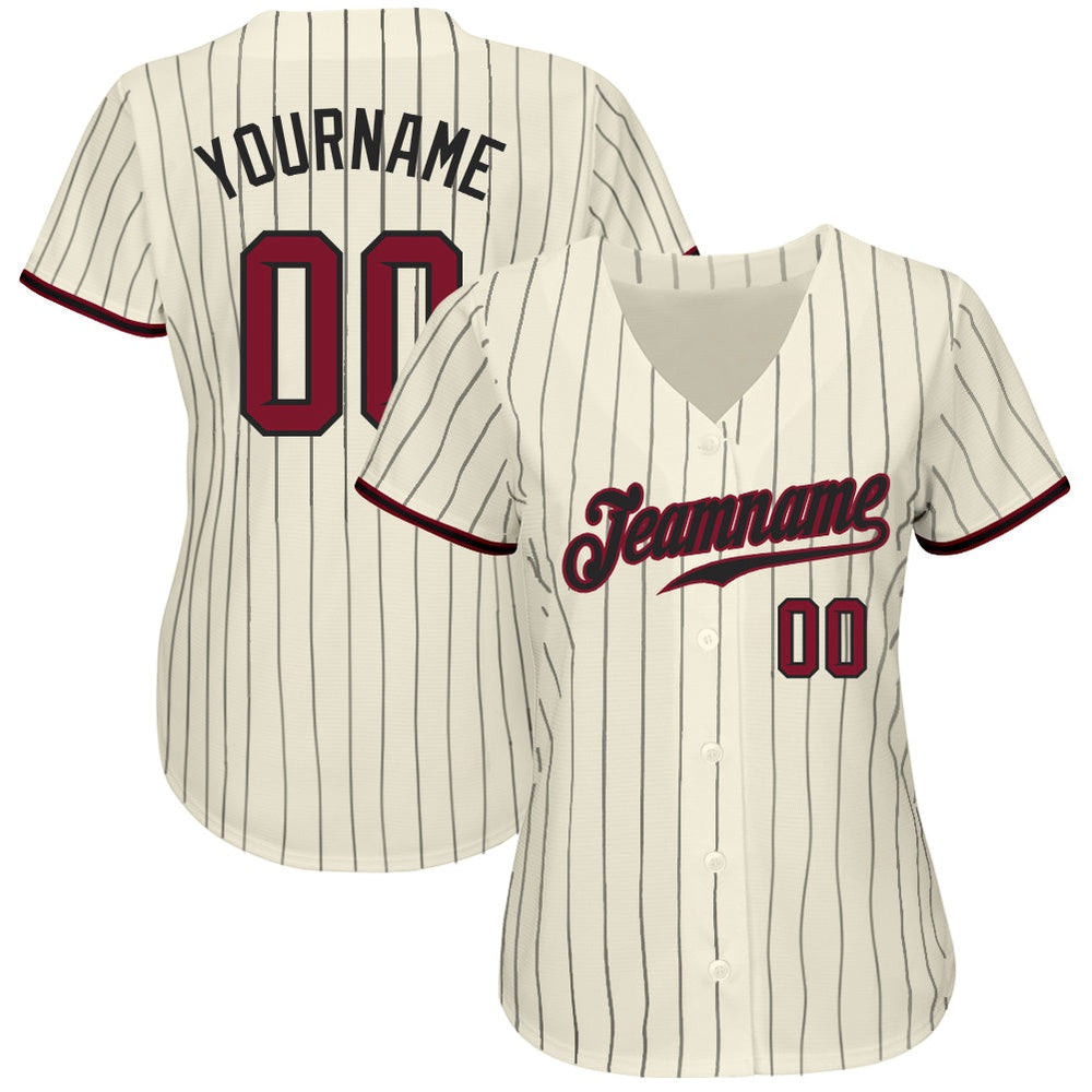 Team Jerseys Baseball, Custom Cream Black Pinstripe Crimson Black Authentic Baseball Jersey, Logo Baseball Jersey