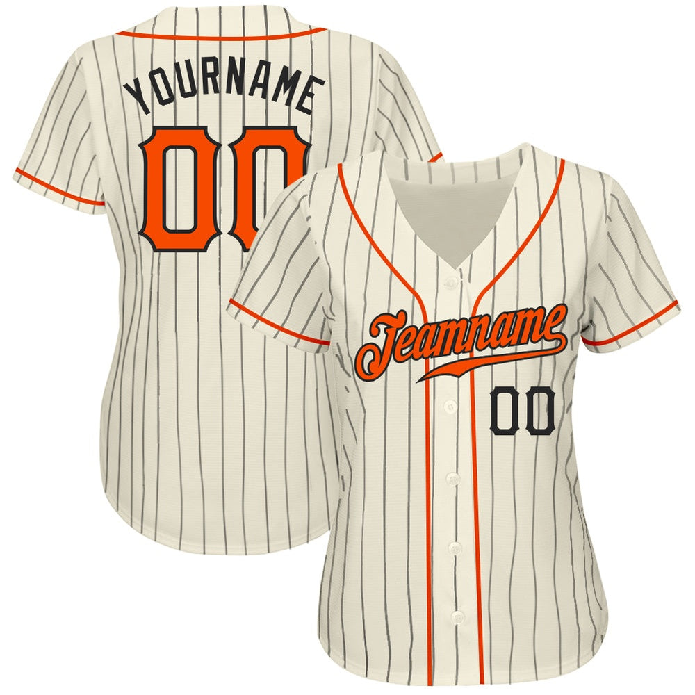 Team Jerseys Baseball, Custom Cream Black Pinstripe Orange Black Authentic Baseball Jersey, Logo Baseball Jersey