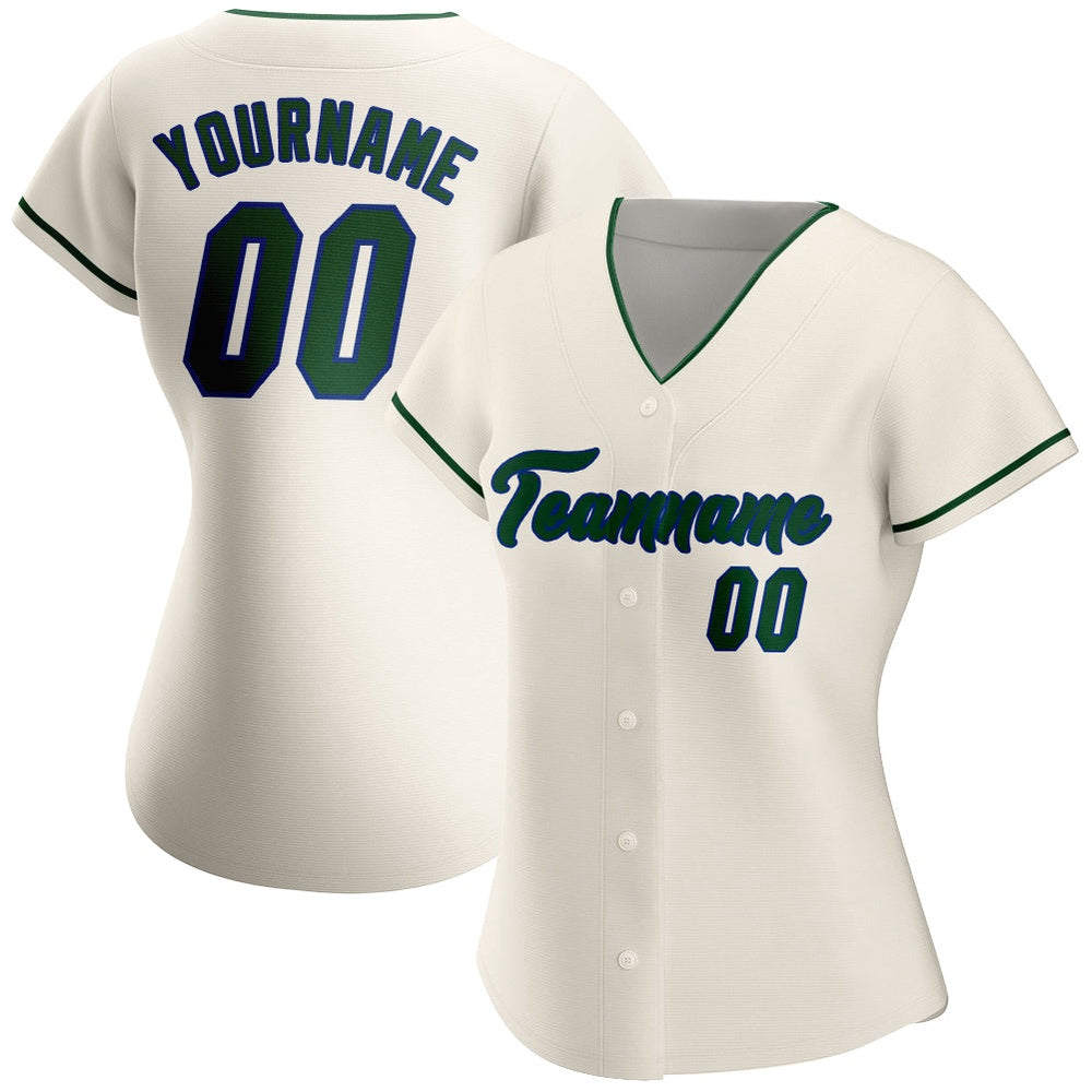 Team Jerseys Baseball, Custom Cream Green Royal Authentic Baseball Jersey, Logo Baseball Jersey