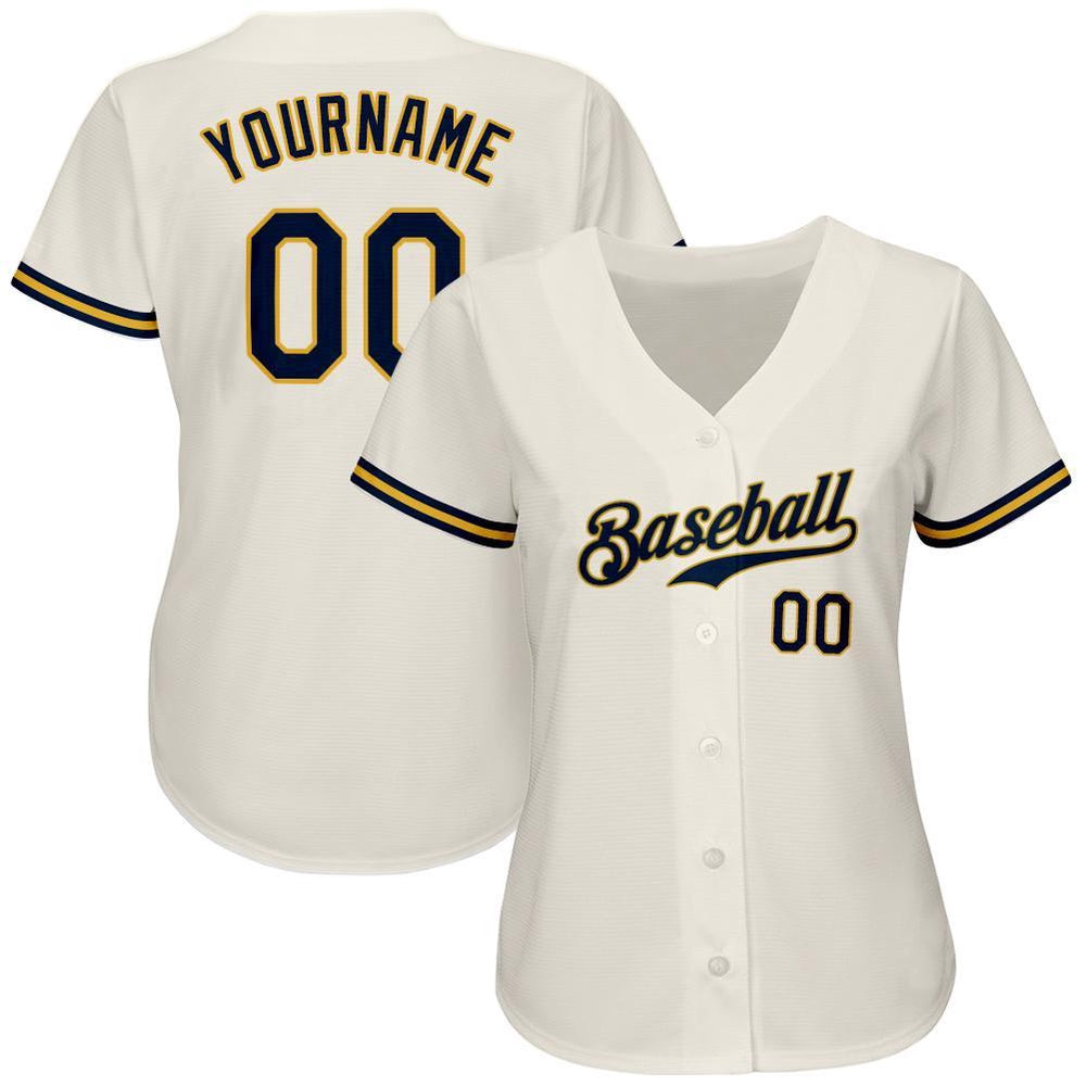 Team Jerseys Baseball, Custom Cream Navy Gold Authentic Baseball Jersey, Logo Baseball Jersey