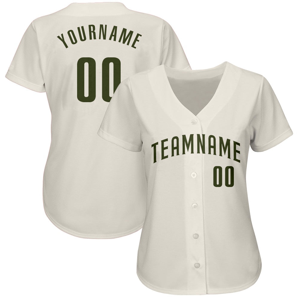 Team Jerseys Baseball, Custom Cream Olive Authentic Baseball Jersey, Logo Baseball Jersey