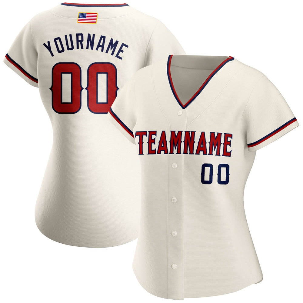 Team Jerseys Baseball, Custom Cream Red Navy Authentic American Flag Fashion Baseball Jersey, Logo Baseball Jersey