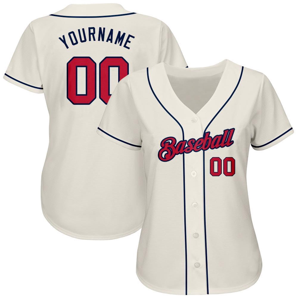 Team Jerseys Baseball, Custom Cream Red Navy Authentic Baseball Jersey, Logo Baseball Jersey