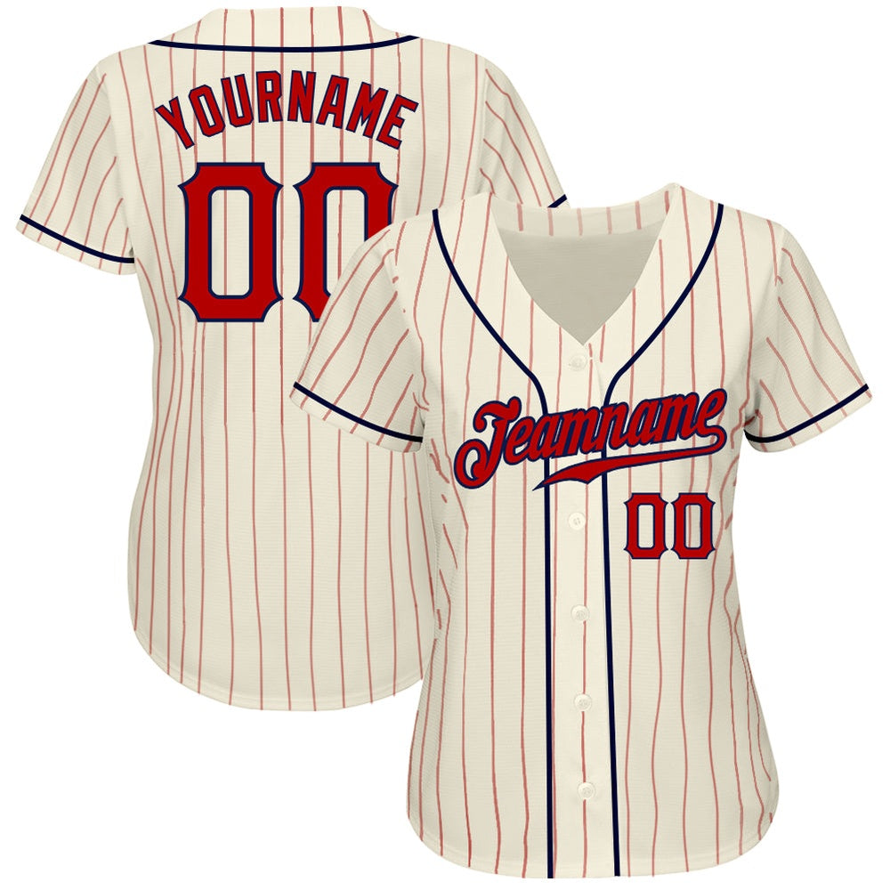 Team Jerseys Baseball, Custom Cream Red Pinstripe Red Navy Authentic Baseball Jersey, Logo Baseball Jersey