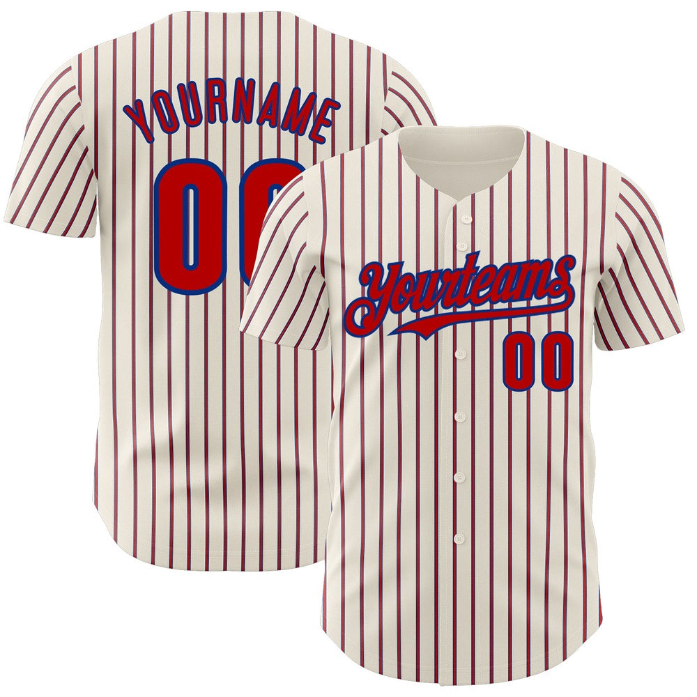 Team Jerseys Baseball, Custom Cream (Royal Red Pinstripe) Red Royal Authentic Baseball Jersey, Logo Baseball Jersey