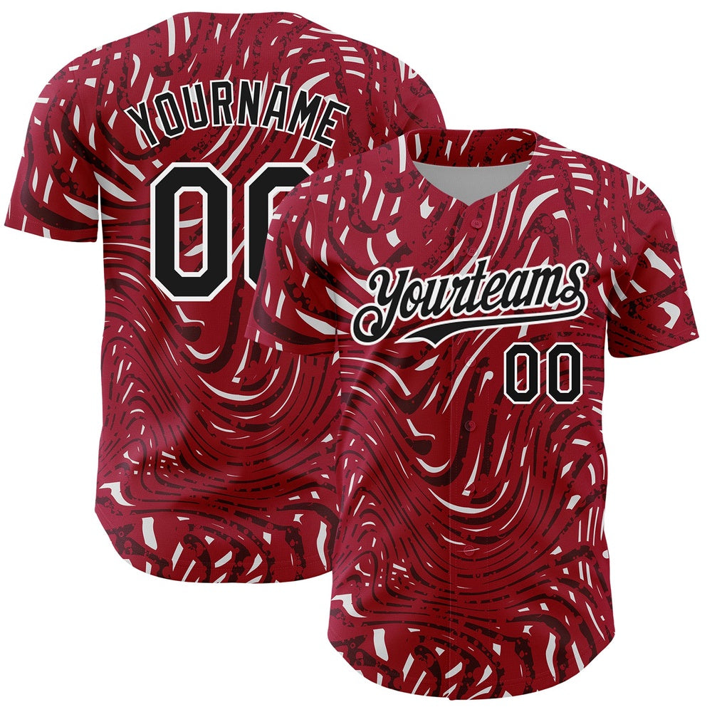 Team Jerseys Baseball, Custom Crimson Black White 3D Pattern Design Abstract Fluid Authentic Baseball Jersey, Logo Baseball Jersey