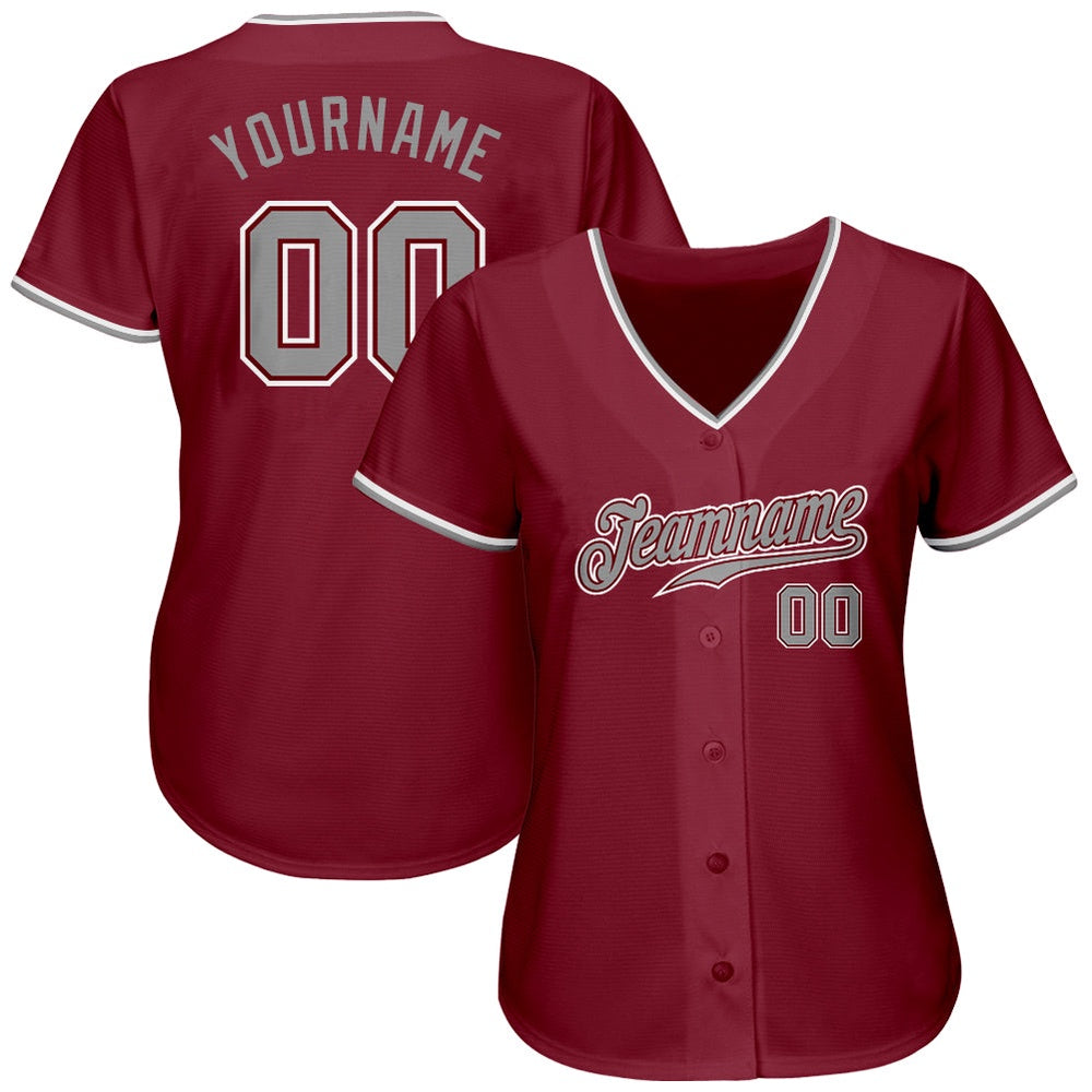 Team Jerseys Baseball, Custom Crimson Gray White Authentic Baseball Jersey, Logo Baseball Jersey