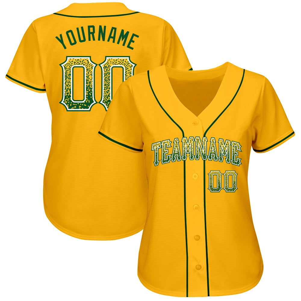 Team Jerseys Baseball, Custom Gold Green White Authentic Drift Fashion Baseball Jersey, Logo Baseball Jersey