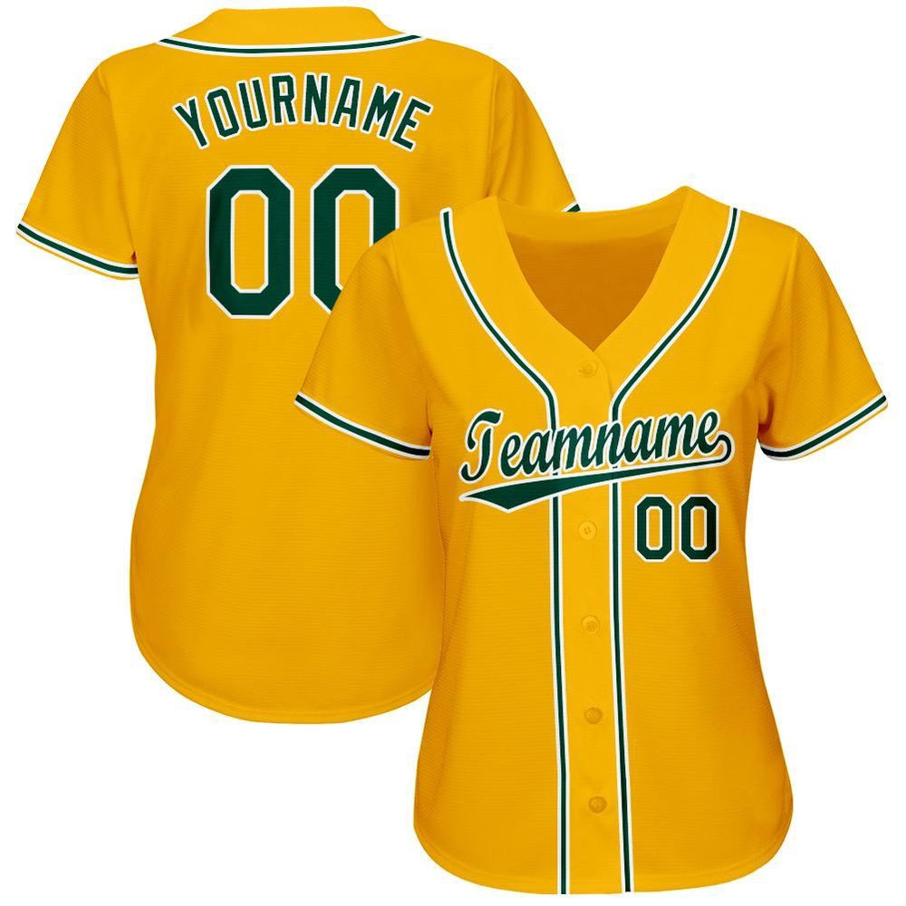 Team Jerseys Baseball, Custom Gold Green White Baseball Jersey, Logo Baseball Jersey