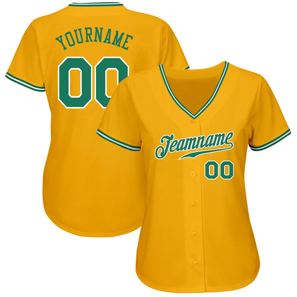 Team Jerseys Baseball, Custom Gold Kelly Green White Authentic Baseball Jersey, Logo Baseball Jersey