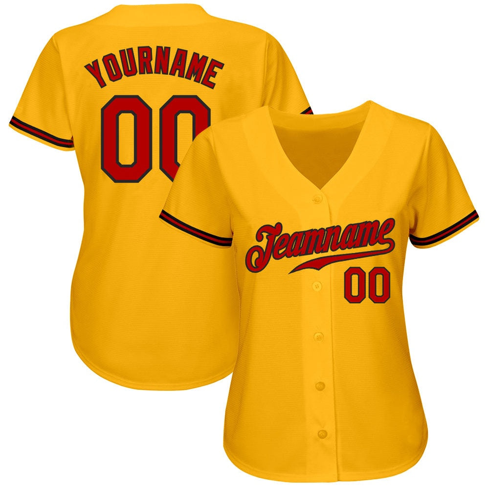 Team Jerseys Baseball, Custom Gold Red Black Authentic Baseball Jersey, Logo Baseball Jersey