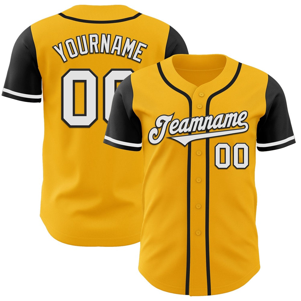 Team Jerseys Baseball, Custom Gold White Black Authentic Two Tone Baseball Jersey, Logo Baseball Jersey