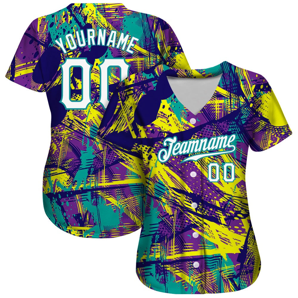 Team Jerseys Baseball, Custom Graffiti Abstract Urban Pattern White Teal 3D Authentic Baseball Jersey, Logo Baseball Jersey