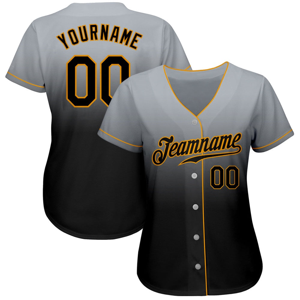 Team Jerseys Baseball, Custom Gray Black Gold Authentic Fade Fashion Baseball Jersey, Logo Baseball Jersey