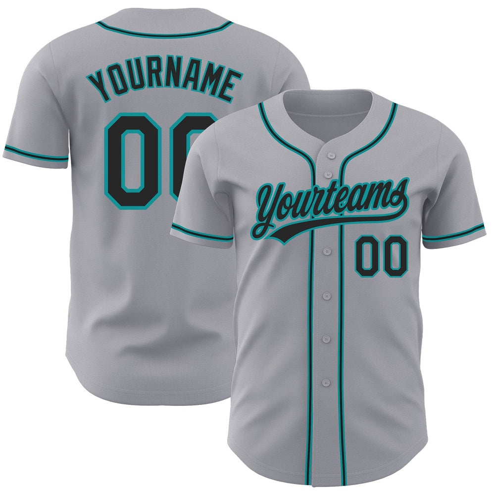 Team Jerseys Baseball, Custom Gray Black Teal Authentic Baseball Jersey, Logo Baseball Jersey