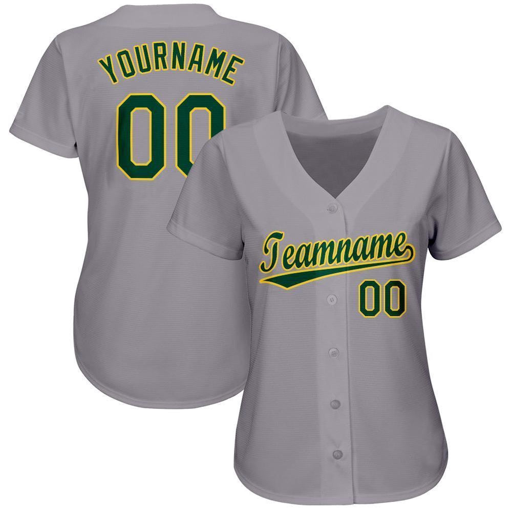 Team Jerseys Baseball, Custom Gray Green Gold Baseball Jersey, Logo Baseball Jersey