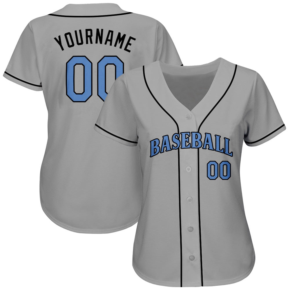 Team Jerseys Baseball, Custom Gray Light Blue Black Authentic Father's Day Baseball Jersey, Logo Baseball Jersey