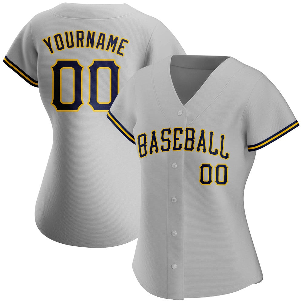 Team Jerseys Baseball, Custom Gray Navy Gold Authentic Baseball Jersey, Logo Baseball Jersey