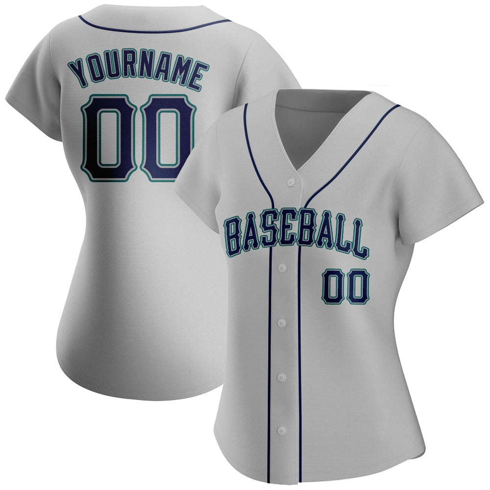 Team Jerseys Baseball, Custom Gray Navy Teal Authentic Baseball Jersey, Logo Baseball Jersey