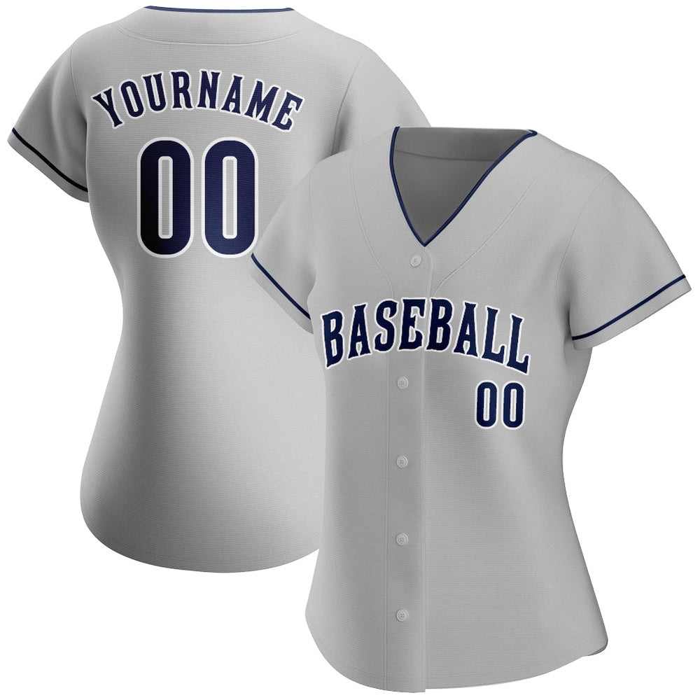 Team Jerseys Baseball, Custom Gray Navy White Authentic Baseball Jersey, Logo Baseball Jersey