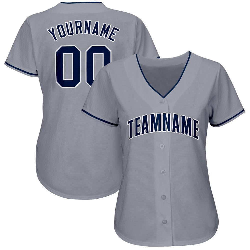 Team Jerseys Baseball, Custom Gray Navy White Baseball Jersey, Logo Baseball Jersey