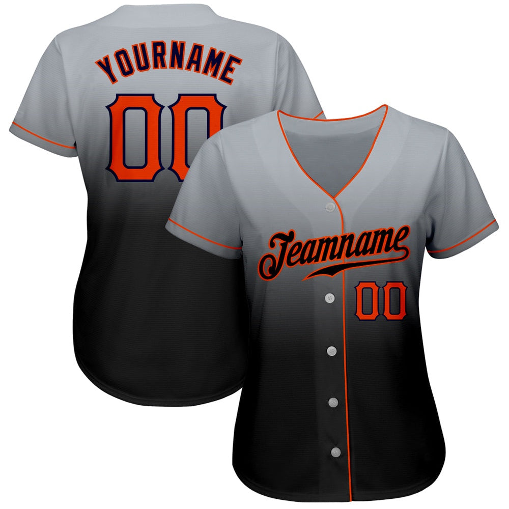 Team Jerseys Baseball, Custom Gray Orange Navy Authentic Fade Fashion Baseball Jersey, Logo Baseball Jersey