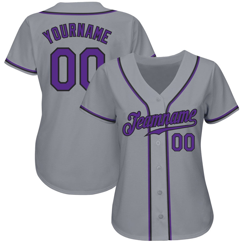 Team Jerseys Baseball, Custom Gray Purple Black Authentic Baseball Jersey, Logo Baseball Jersey