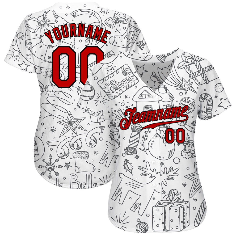 Team Jerseys Baseball, Custom Gray Red Black Christmas 3D Authentic Baseball Jersey, Logo Baseball Jersey