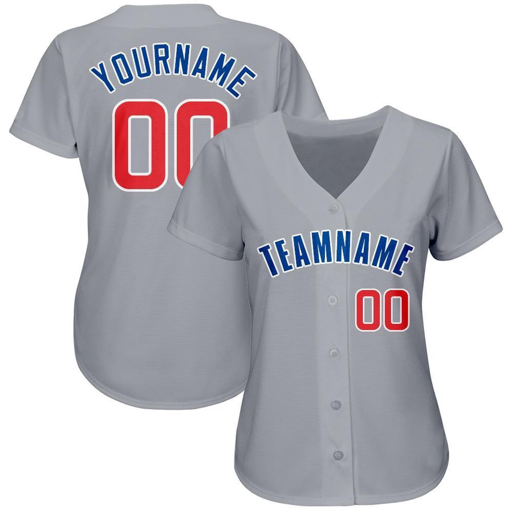 Team Jerseys Baseball, Custom Gray Red Royal Baseball Jersey, Logo Baseball Jersey