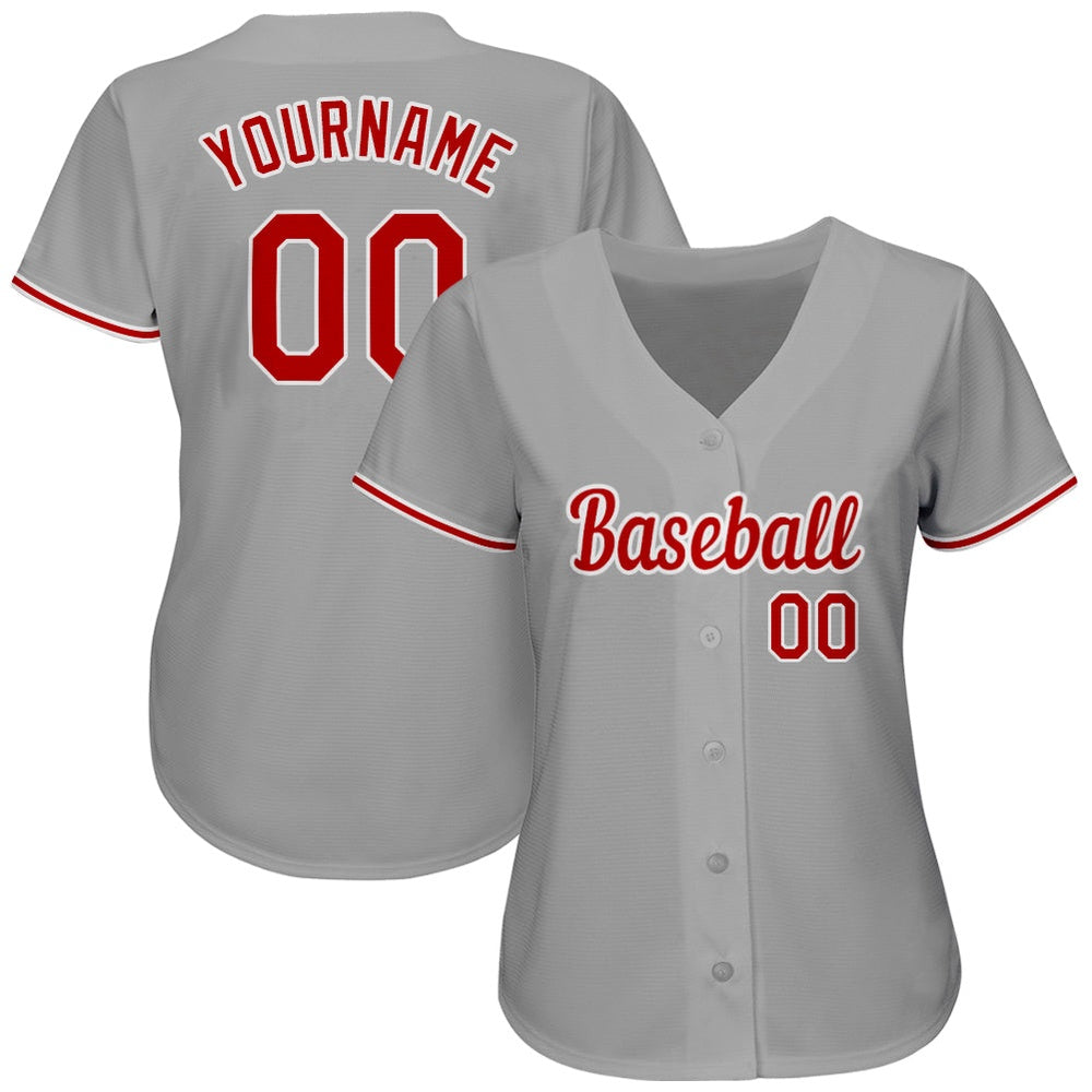 Team Jerseys Baseball, Custom Gray Red White Authentic Baseball Jersey, Logo Baseball Jersey