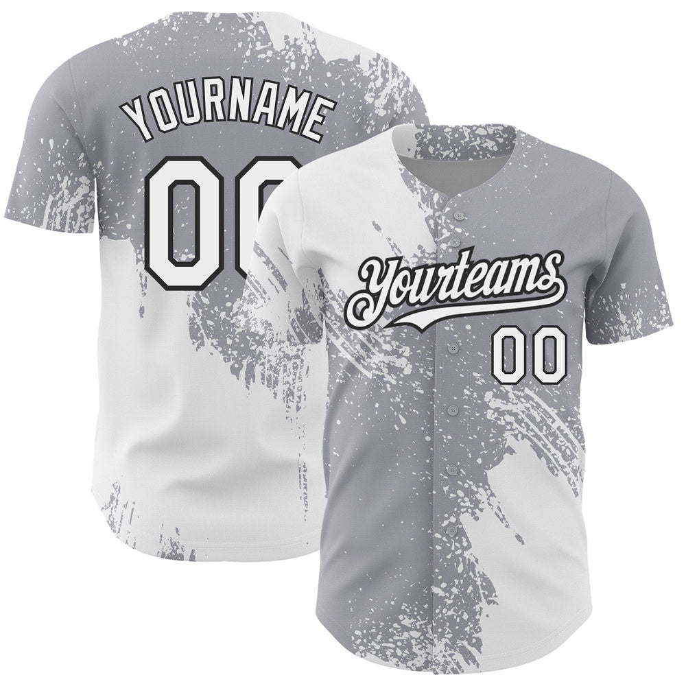 Team Jerseys Baseball, Custom Gray White Black 3D Pattern Design Abstract Brush Stroke Authentic Baseball Jersey, Logo Baseball Jersey