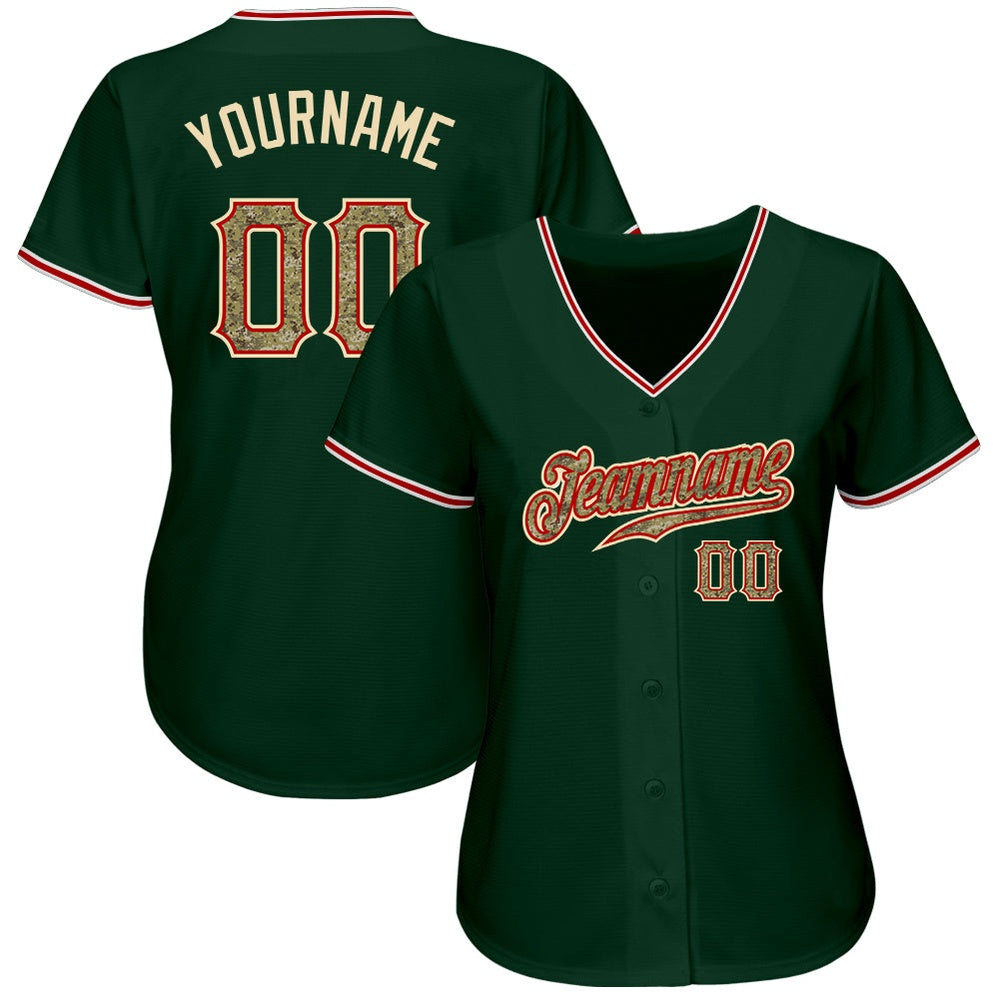 Team Jerseys Baseball, Custom Green Camo Red Authentic Baseball Jersey, Logo Baseball Jersey