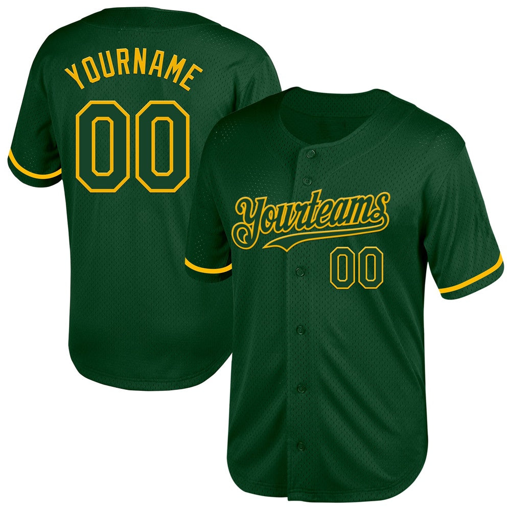 Team Jerseys Baseball, Custom Green Gold Mesh Authentic Throwback Baseball Jersey, Logo Baseball Jersey