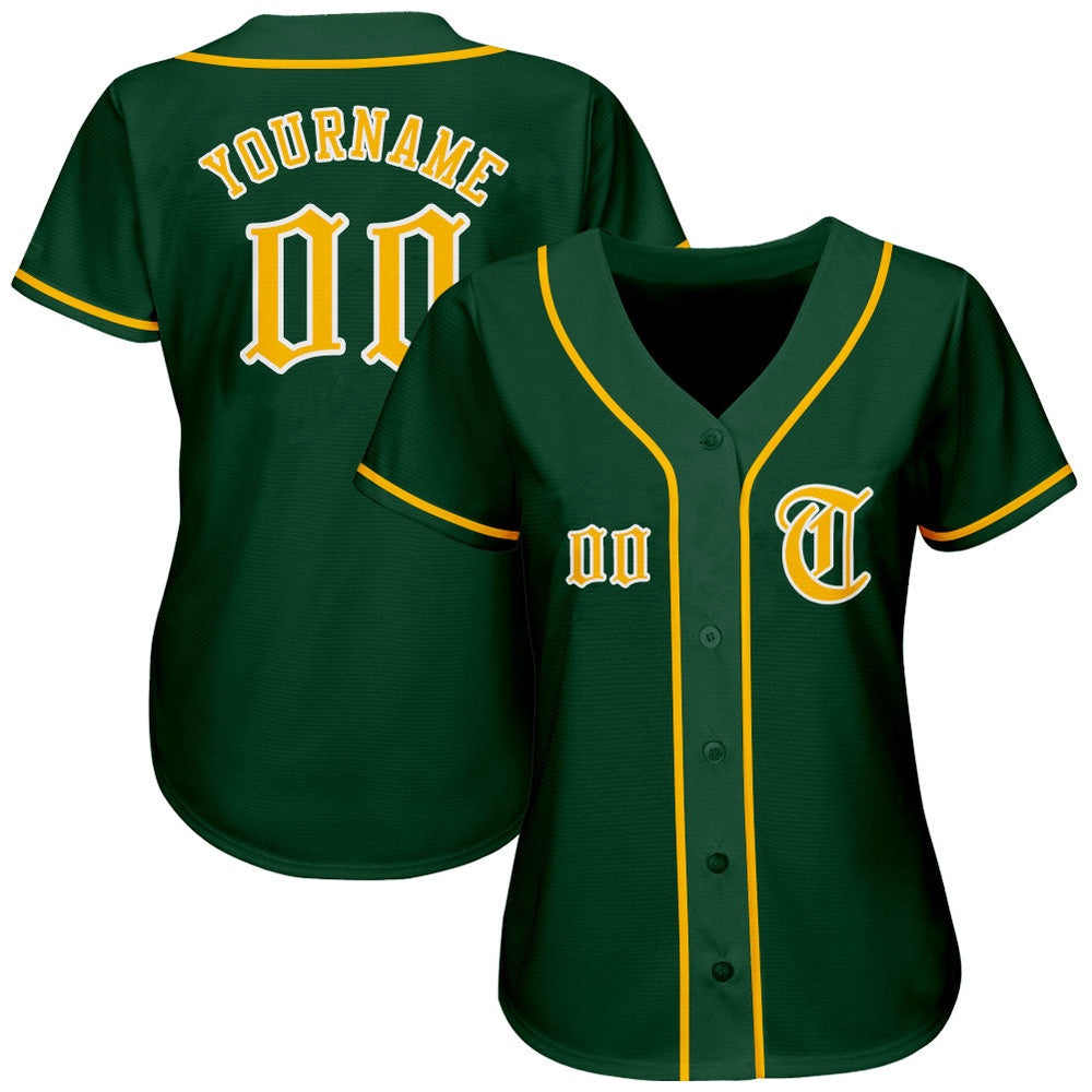 Team Jerseys Baseball, Custom Green Gold White Authentic Baseball Jersey, Logo Baseball Jersey