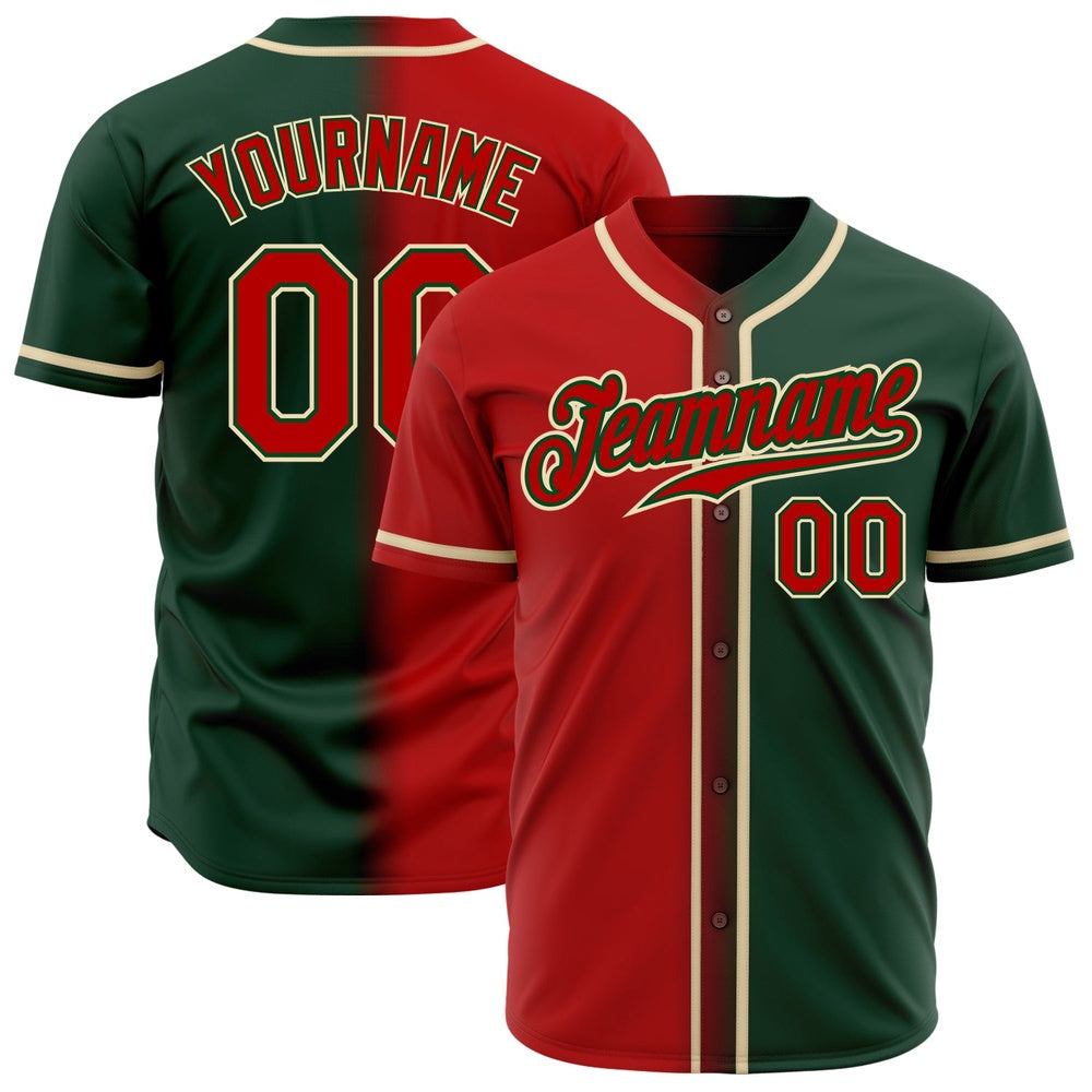 Team Jerseys Baseball, Custom Green Red Cream Authentic Gradient Fashion Baseball Jersey, Logo Baseball Jersey