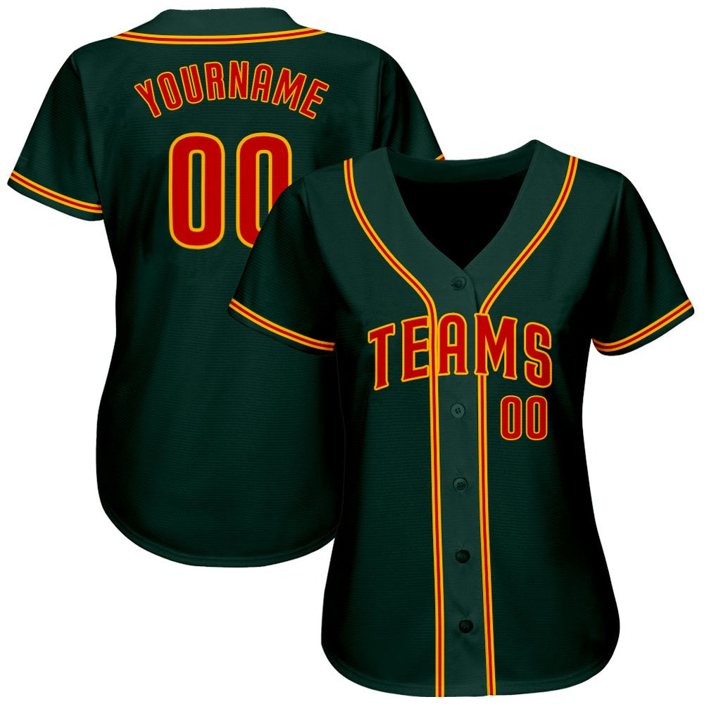 Team Jerseys Baseball, Custom Green Red Gold Authentic Baseball Jersey, Logo Baseball Jersey